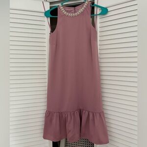 Lauren James Pearl Neck Satin Purple Pink Dress